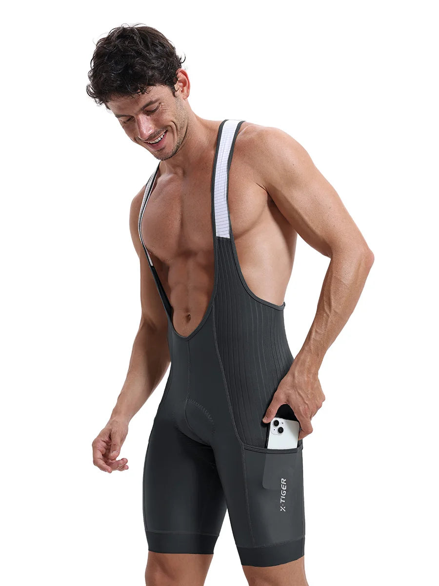 X-TIGER Men Cycling Bib Pants Anti-Slip Leg Grips 7-Hour Ride Padded Summer Riding Bike Bib Shorts with Side Pockets