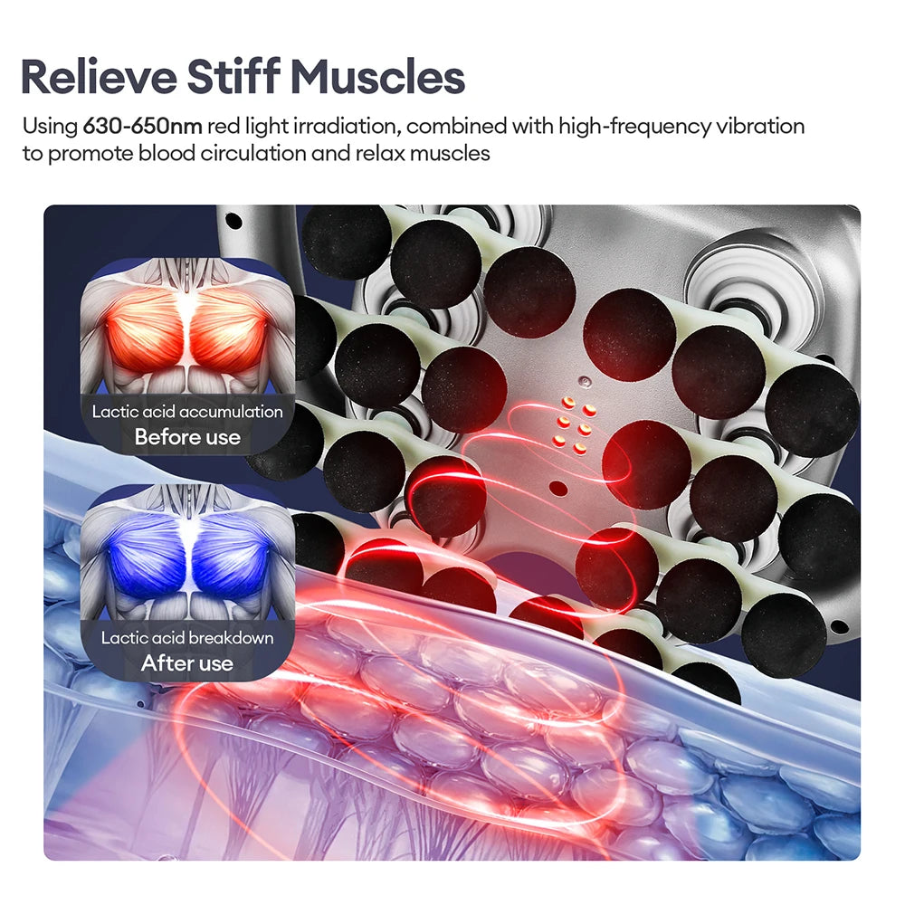 18/24 Heads Fascia Gun Red Light Deep Tissue Muscle Massager Wireless Massage Gun for Back Waist Leg Body Muscle Relaxation Home Gym