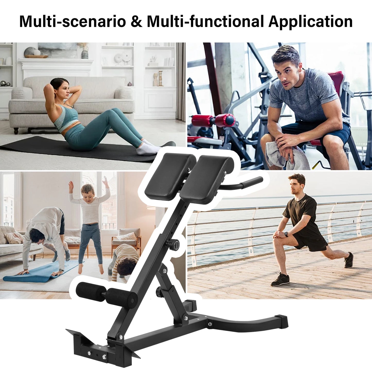 Adjustable Roman Chair for Home Gym, Folding Hyperextension Bench for Lower Back, Heavy Duty Back Extender Machine with 5-Level Height Settings, Space Saving Exercise Equipment for Glutes Abs and Hip Training