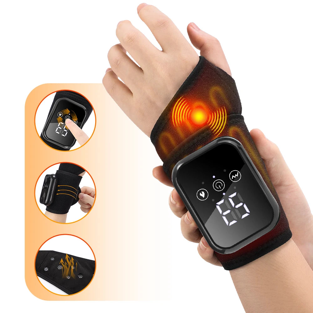 Electric Heating Wrist Massager Wrist Brace Protector Wrap 3 Vibration Modes Hand Massage 15 mins Timer