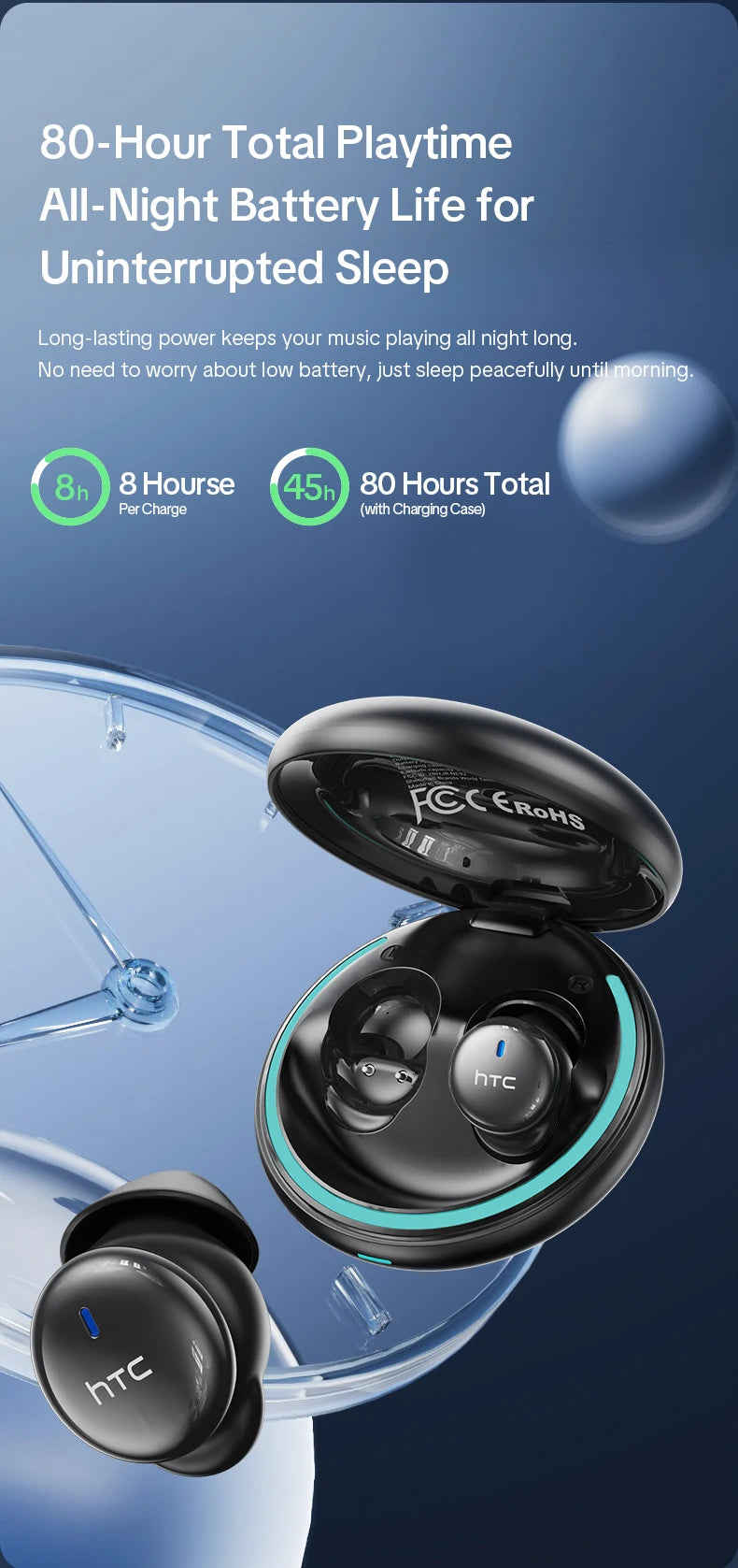 HTC NE92 Wireless Bluetooth 6.0 Sleep Earbuds In Ear Headphones Mini Invisible Earbuds 30H Playtime Comfortable Secure Fit Side Sleep Earphones HiFi Stereo Sound Noise Isolation for Sleeping Travel Office Relaxation Compatibl