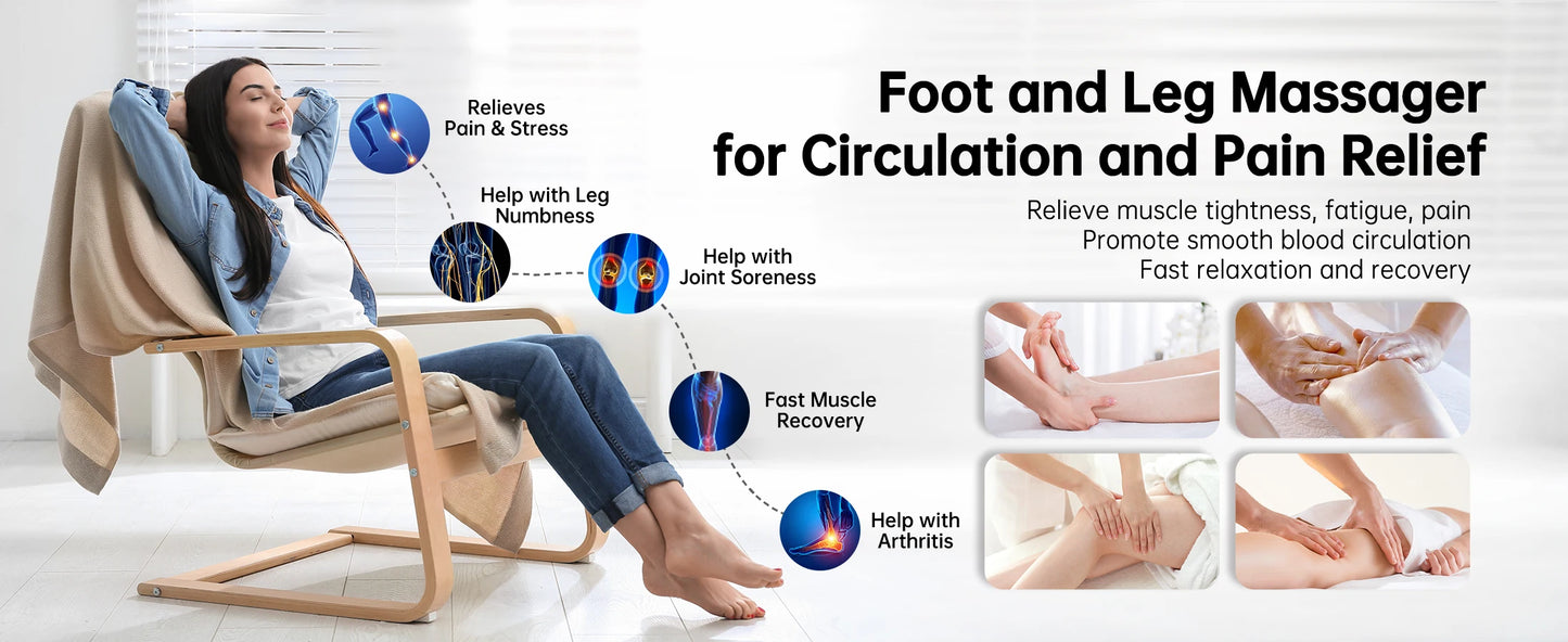 Leg Compression Massager for Circulation and Pain Relief, Air Compression Boots Sleeve for Fast Recovery,Muscle Relaxation
