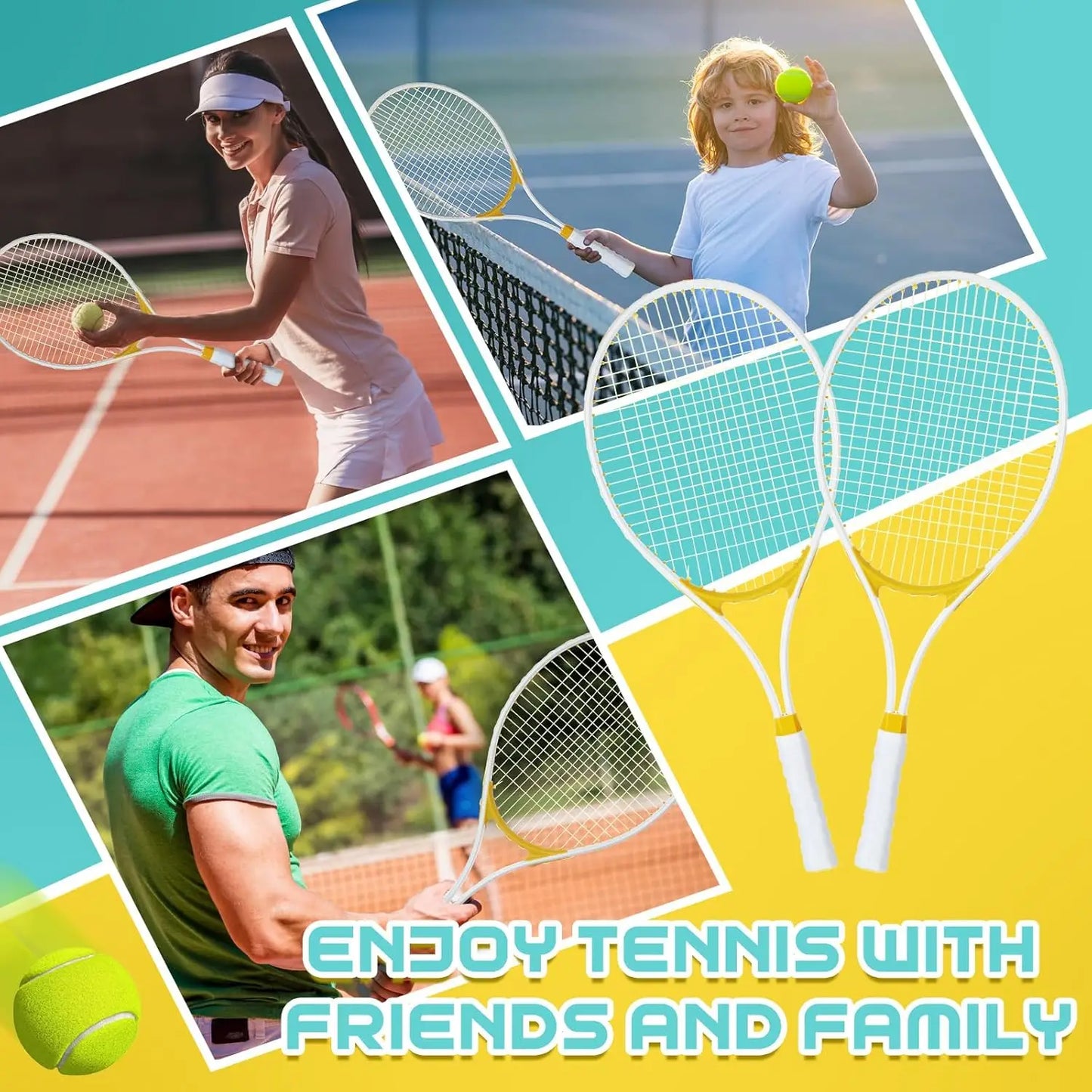 4 Pcs Tennis Rackets for Adults Recreational 4 Players 27 Inch Tennis Racquets Lightweight Tennis