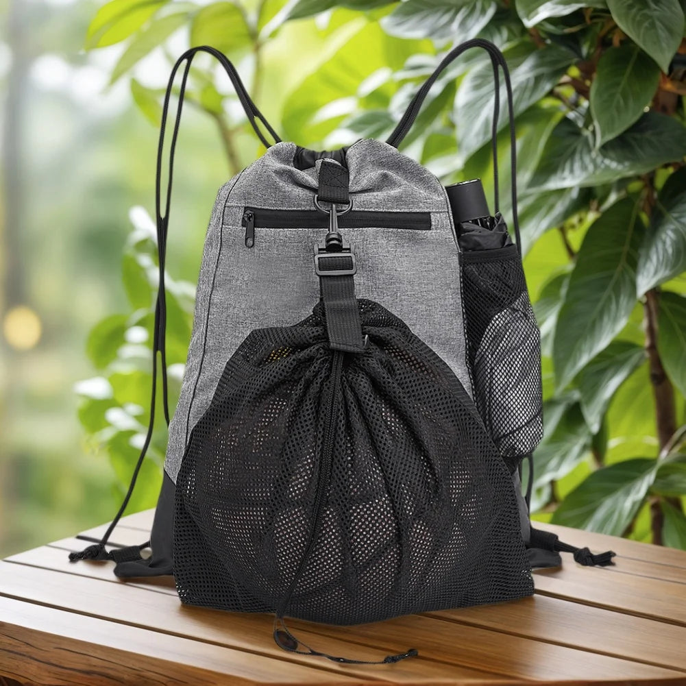 Drawstring Basketball Backpack Foldable Soccer Backpacks Women Yoga Bag Gym Sackpack With Detachable Mesh Bag For Outdoor Sports
