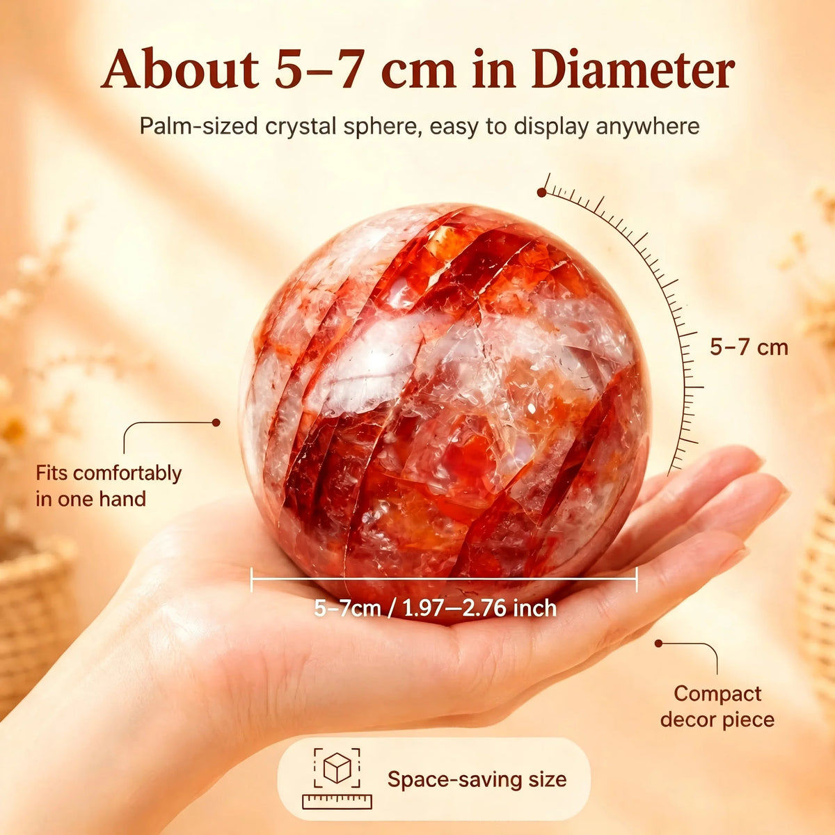 A red gel flower crystal ball, polished round body, random style, suitable for home decoration, tabletop or fireplace frame, elegant gift for Christmas, Valentine's Day, Mother's Day, Thanksgiving, elegant design, polished su