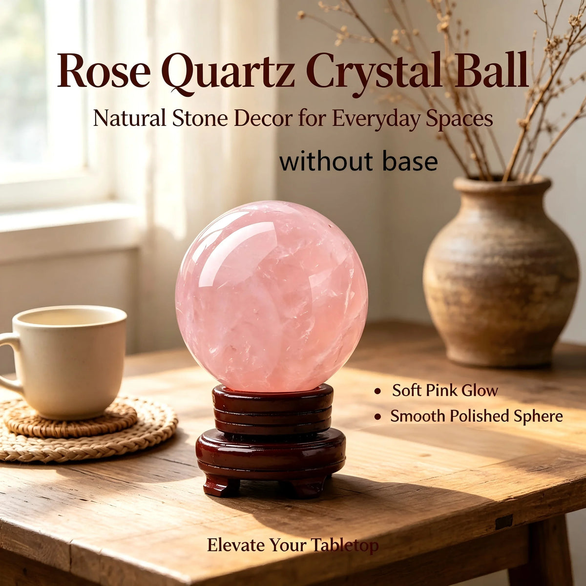 Natural rose quartz pink crystal ball, mineral specimen, random style, suitable for home or office decoration ornaments, elegant gift selection, glossy crystal ball for office decoration