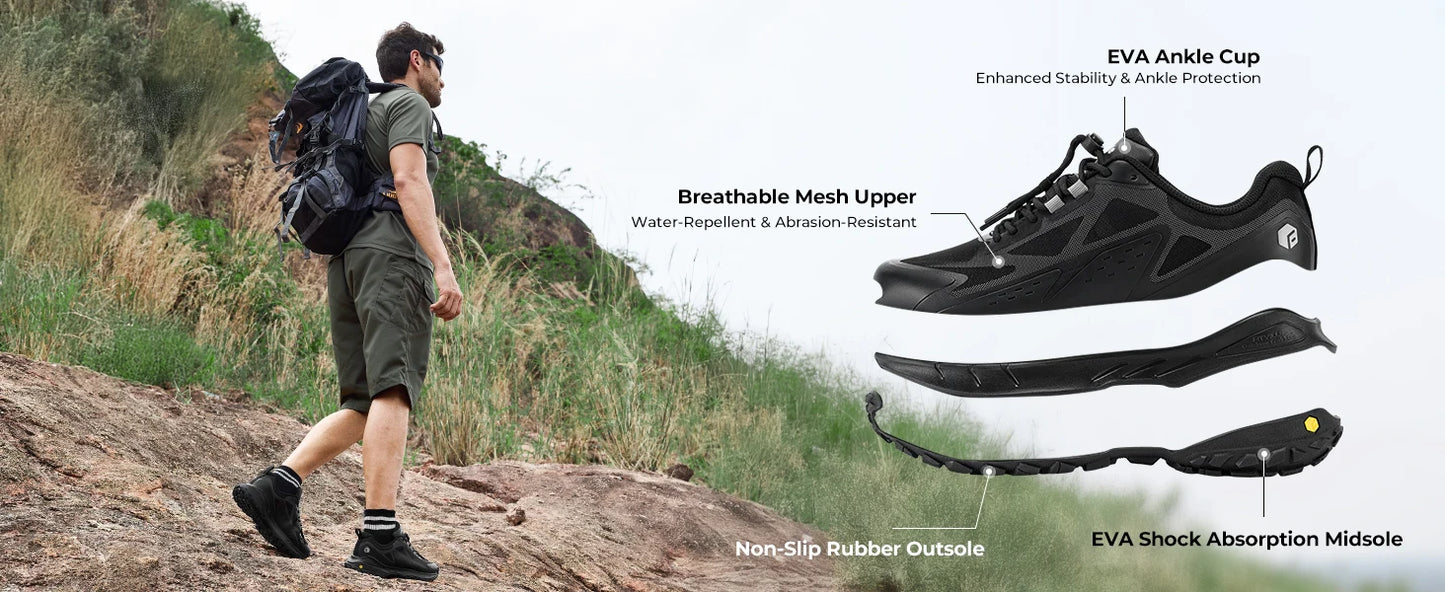 Fittington Wide Shoes For Men.  Breathable Mesh Upper Sneakers Non-Slip Trekking Hiking Walking Shoes With High Arch Support