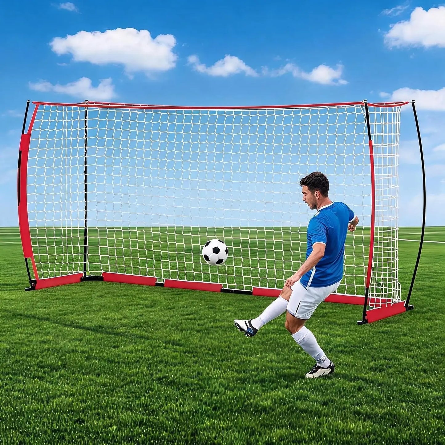 12x6 ft Steel Competition Soccer Goal, Foldable Heavy-Duty net with Metal Frame, high-Strength Fiberglass Support Poles, Includes Storage Bag & Ground Stakes