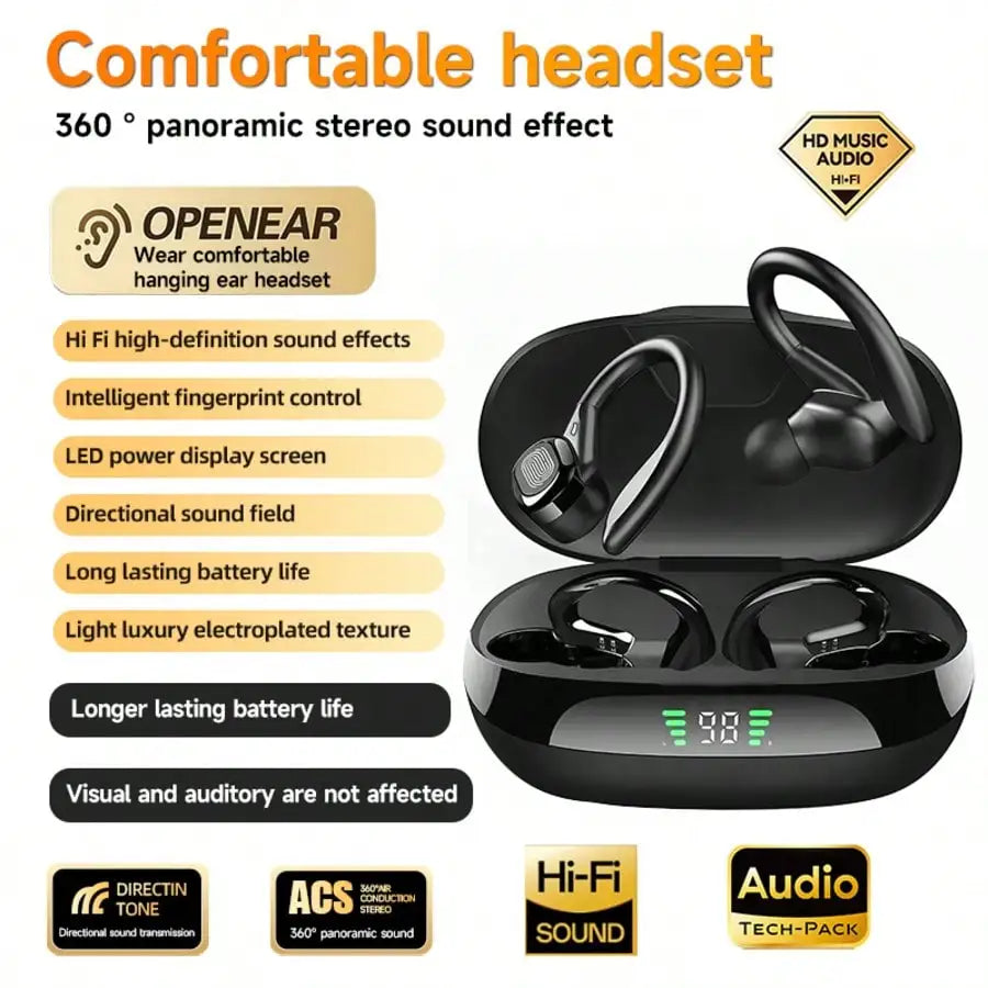 New Style Open-Ear Clip-On TWS Bluetooth Sports Earbuds, Non-In-Ear Comfort Hanging Wireless Headphones, Dolby AAC HiFi Stereo Deep Bass HD Calling, Compatible with iOS Android for Gaming & Couple Gifts
