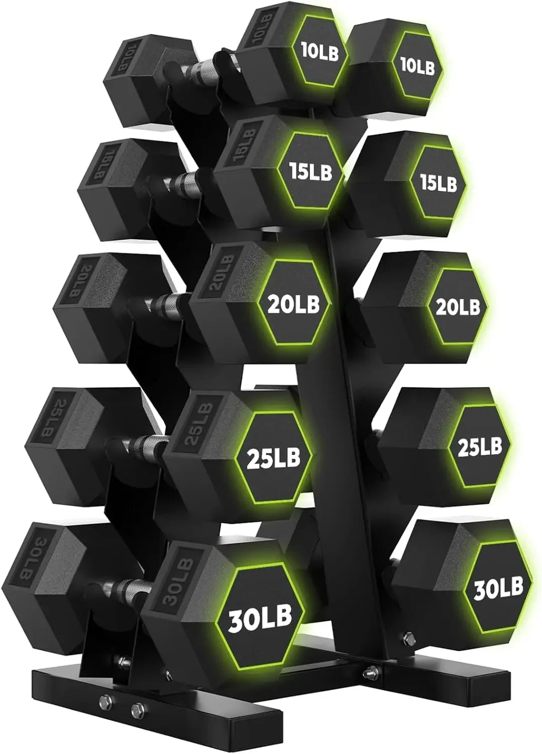 HANDBODE Rubber Coated Hex Dumbbell Set with A-Frame Rack, 100 lb - 550 lb Multiple Options Weight, Hexagon Non