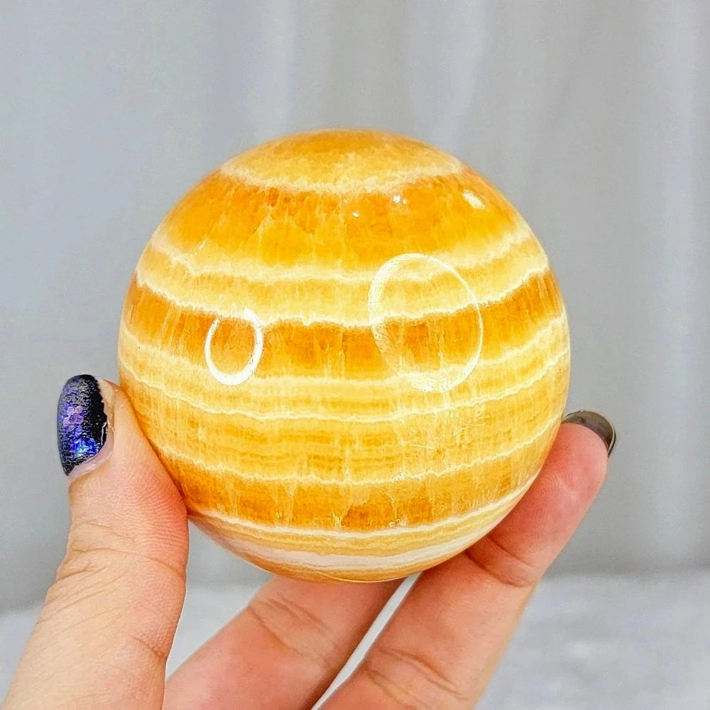 6.5-7cm  Yellow Calcite Sphere Honey Crystal  Home Decor Ball  Healing Stone  Stripes Orange Sphere