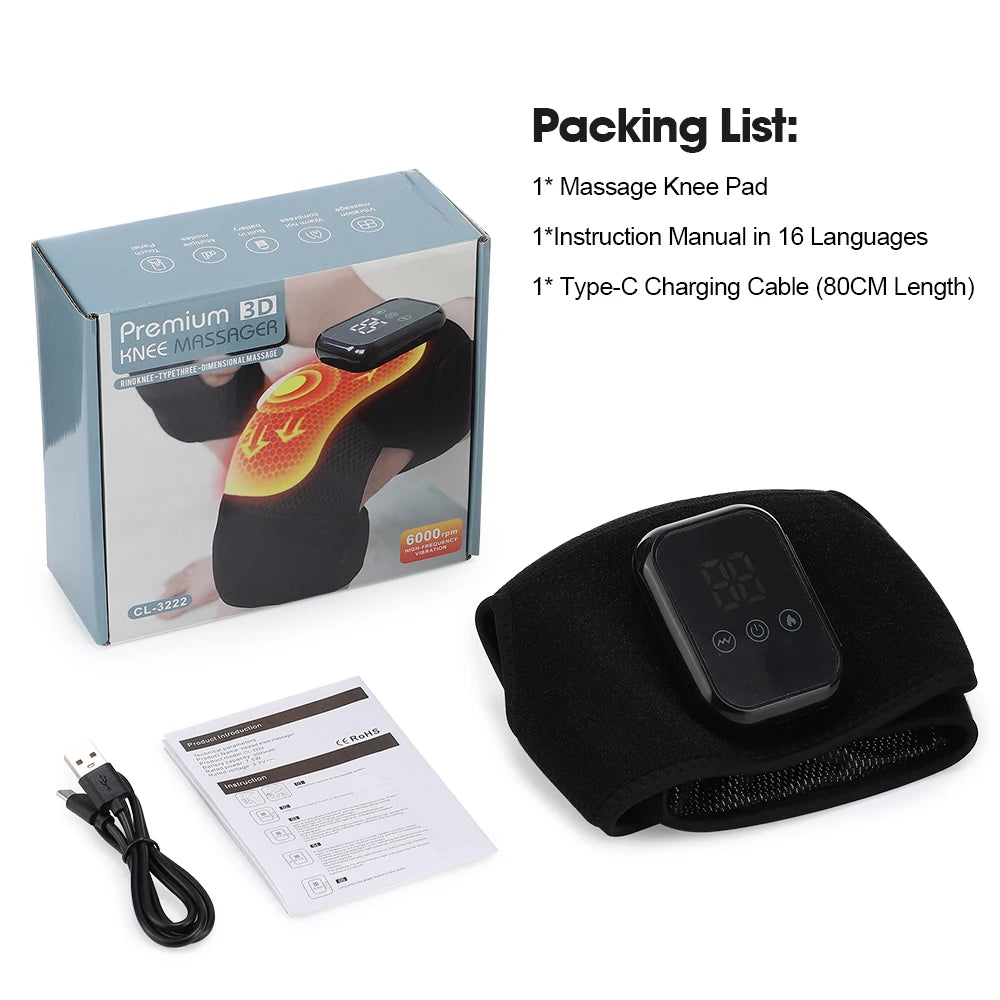 Electric Heated Vibration Knee Massage Pad 3 Level Hot Compress Thermal Joint Brace Care Muscle Relaxation Blood Circulation