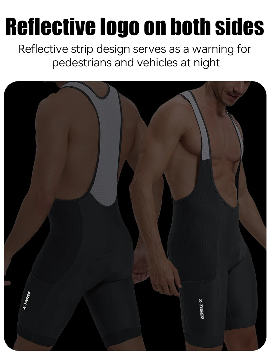 X-TIGER Men Cycling Bib Pants Anti-Slip Leg Grips 7-Hour Ride Padded Summer Riding Bike Bib Shorts with Side Pockets