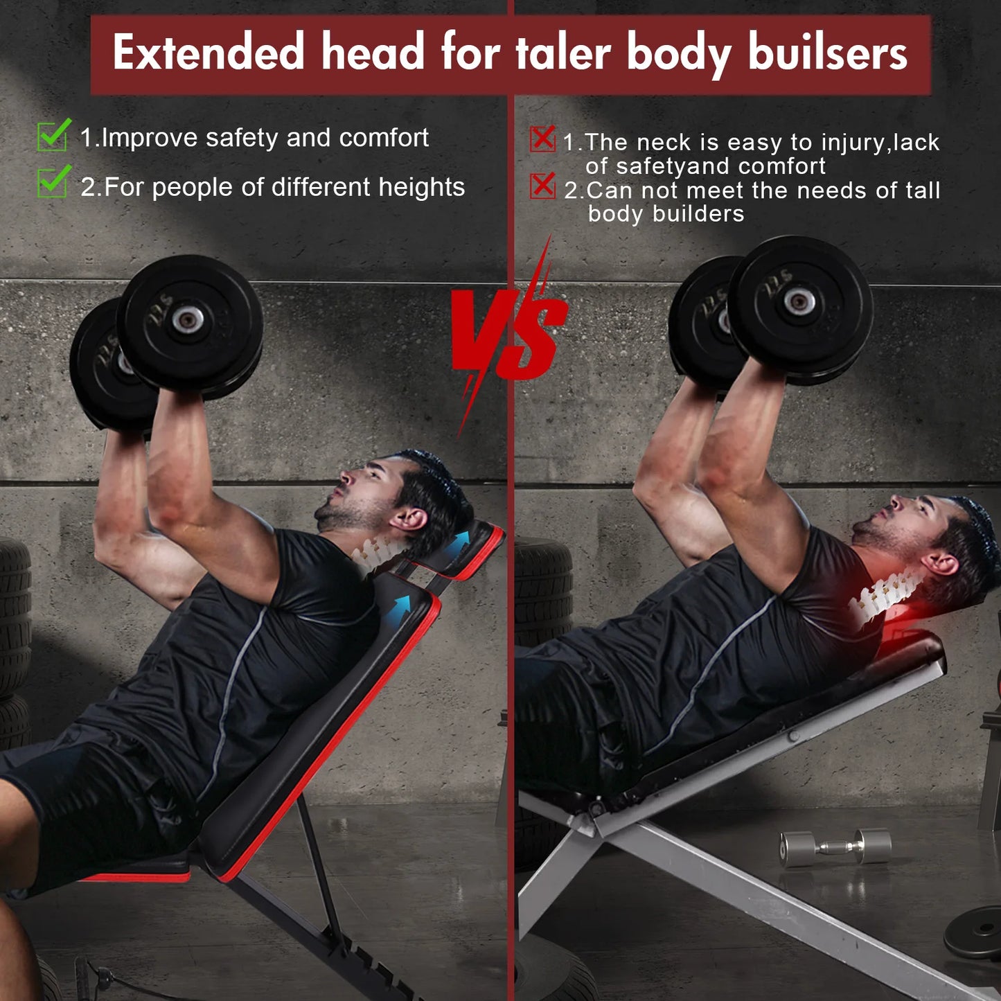 Adjustable Weight Bench 7-Level Foldable with Extended Headrest Leg Extension Incline Decline Bench 770 lbs Full-Body Strength