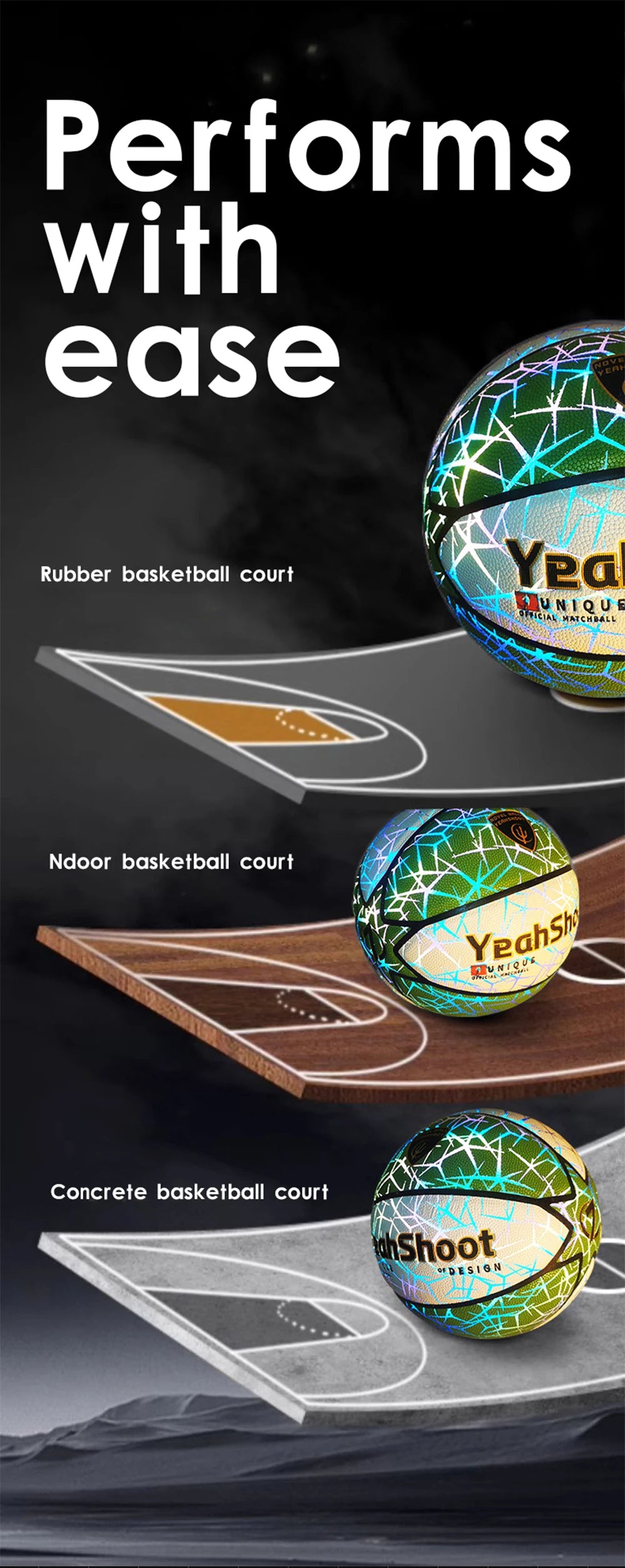 2026 Dark-Glowing Holographic Basketball - Light-Up Luminous Basketball for Outdoor Training And Nighttime Games