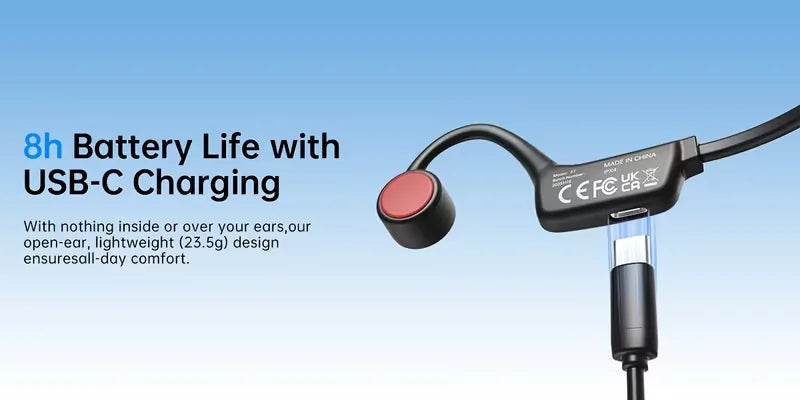 Open-ear Bone Conduction Headphones, Wireless Ear-hook Sports Headset with Microphone, 16 Hours Playback, BT 5.3 Stable Connection, HiFi Stereo, Hands-free Calling for Running & Cycling