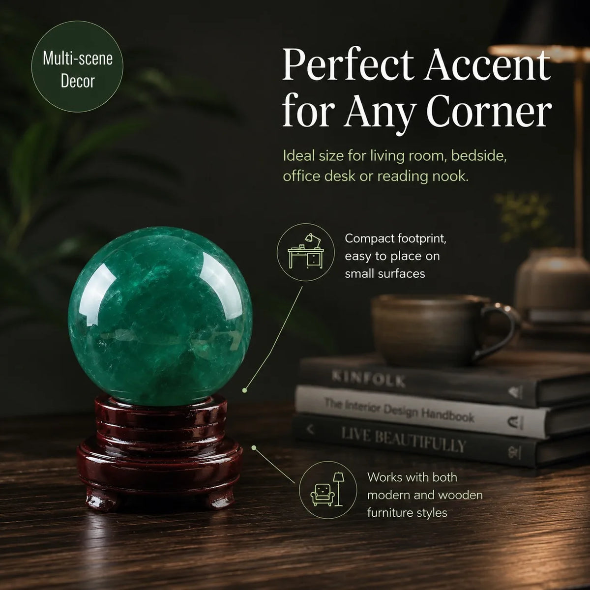 1 polished natural fluorite crystal ball, random style, suitable for home and office decoration, holiday gifts, decorative balls, modern decorations, high-quality fluorite crystal, elegant display