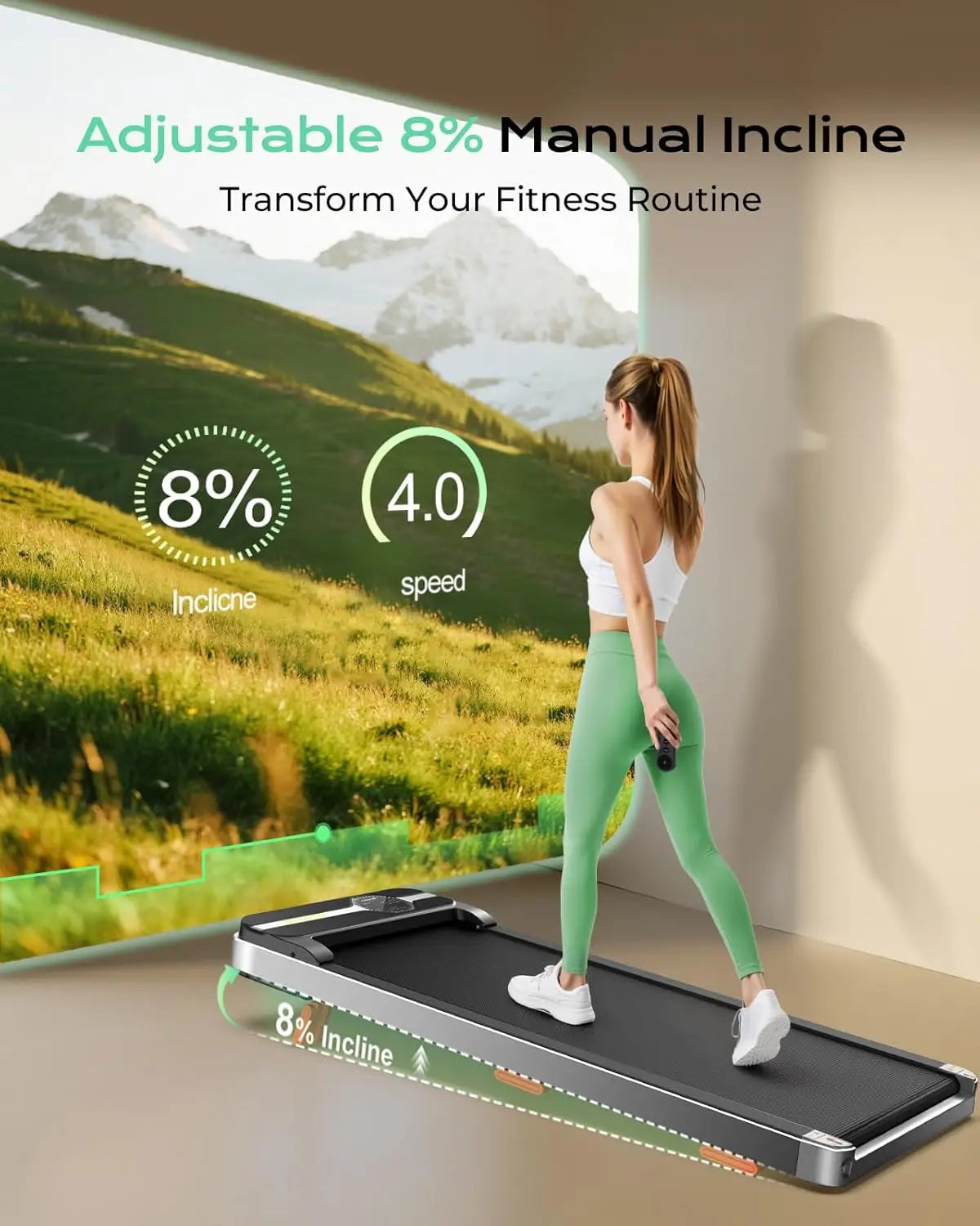 Under Desk Treadmill with Incline 2.5HP Walking Pad for Home Office 265 lbs Capacity LED Remote