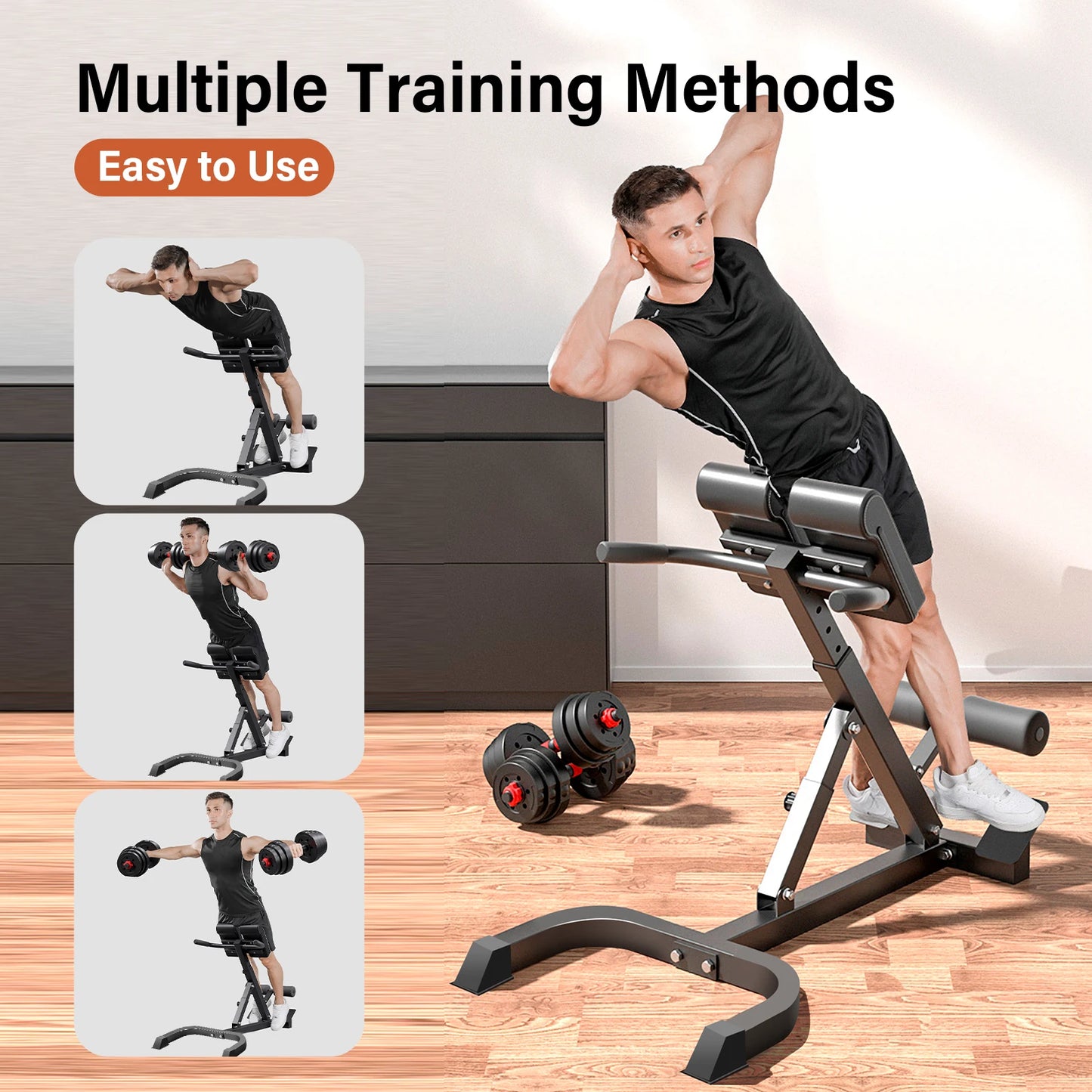Adjustable Roman Chair for Home Gym, Folding Hyperextension Bench for Lower Back, Heavy Duty Back Extender Machine with 5-Level Height Settings, Space Saving Exercise Equipment for Glutes Abs and Hip Training