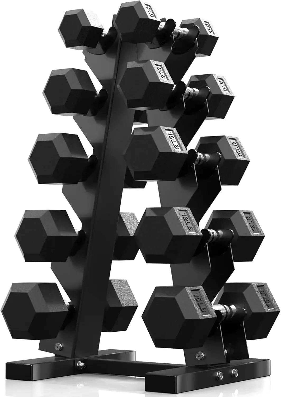 PAPABABE Hex Dumbbell Sets with Rack, 60-550lb Rubber Coated Dumbbell Weight Set and Storage Rack, Multiple