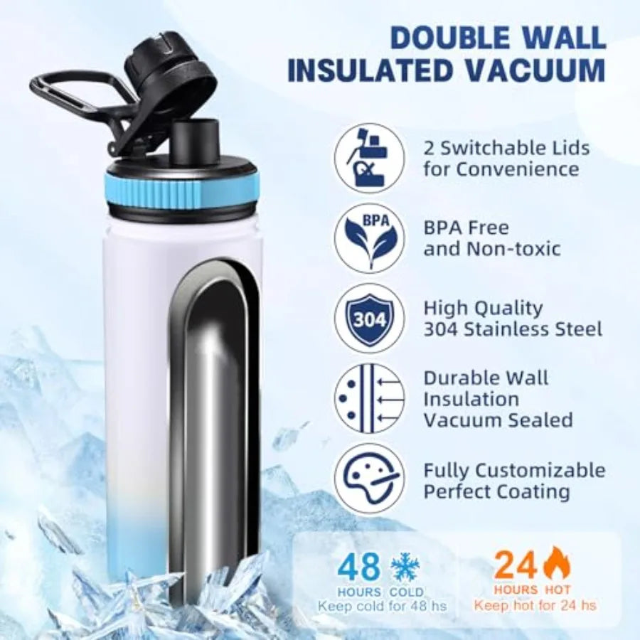 Sublimation Sports Water Bottle Blanks, 20oz Sublimation Tumblers Double Wall Stainless Steel Sublimation Cups with Wide Mouth
