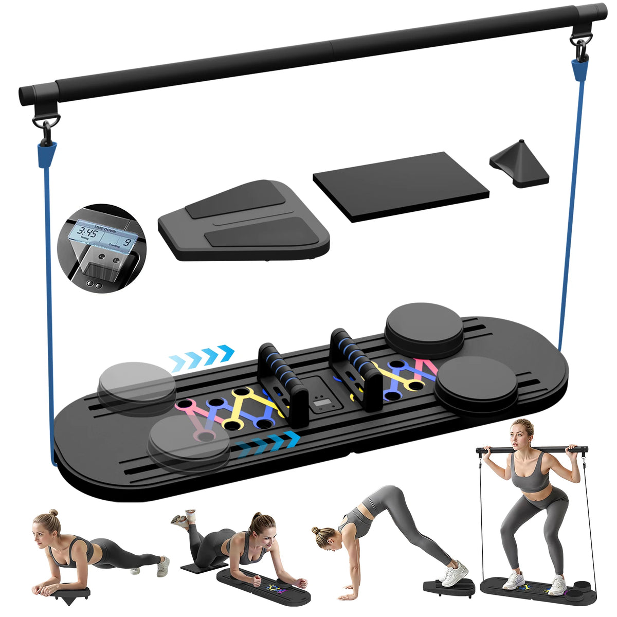 15-in-1 Abdominal Pilates Board Full-Body Training Pilates Multifunction Resistance Bands Ab Workout for Office Outdoor Home