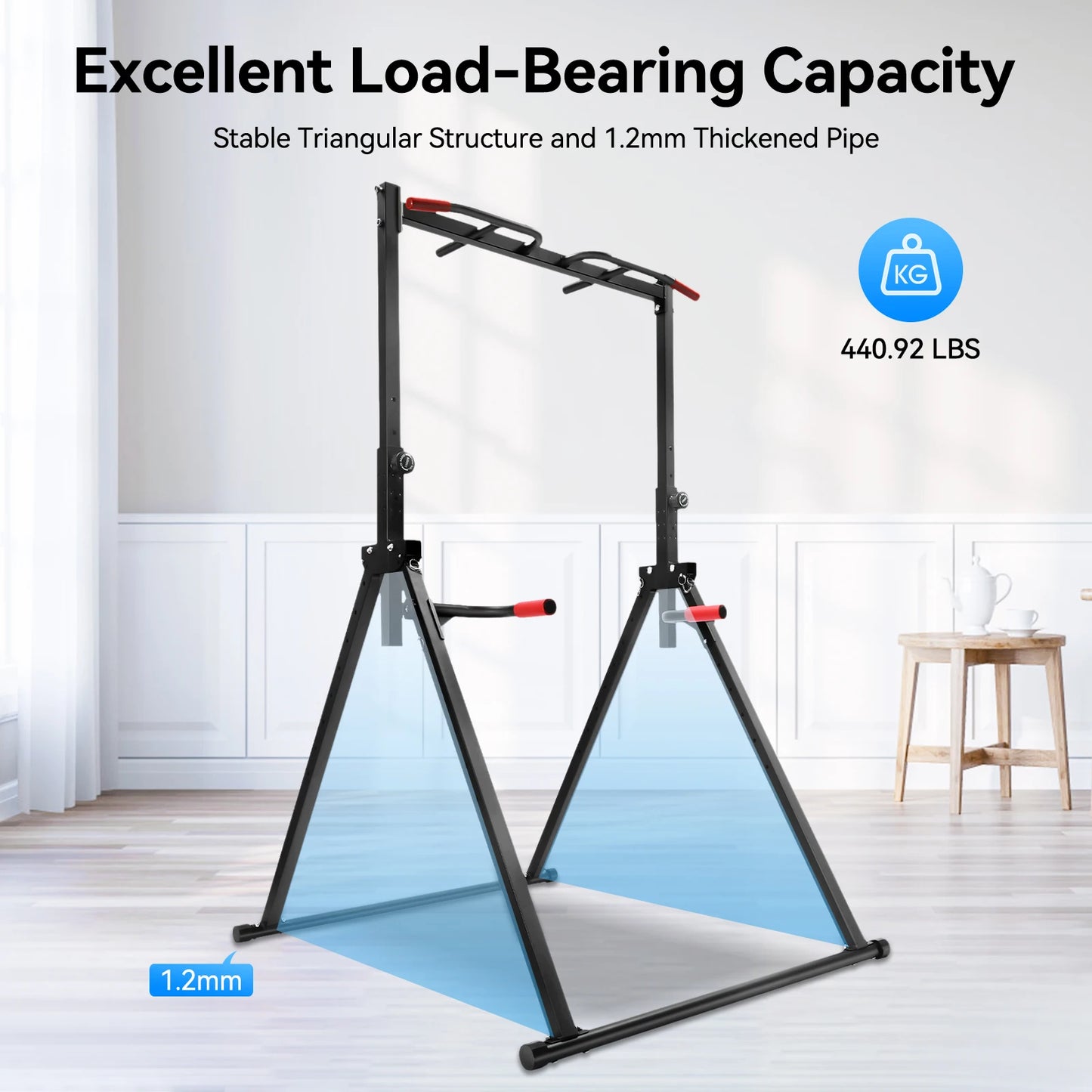 Triangular Pull Up Station Adjustable Height Pull Up Bar Gym Dip Bar Power Tower Workout Dip Station Chin Up Bar for Home Gym Equipment