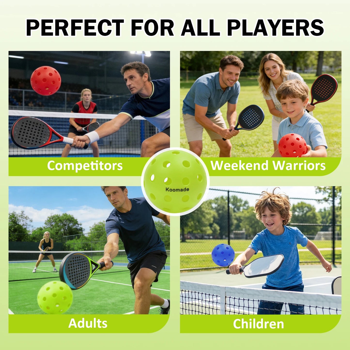KOOMADE 40-Hole Outdoor Pickleballs 8/16Pcs Official USAPA Standard 74mm 26g Durable Tournament Training Balls All Weather Play