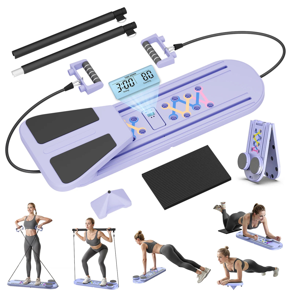 15-in-1 Abdominal Pilates Board Full-Body Training Pilates Multifunction Resistance Bands Ab Workout for Office Outdoor Home