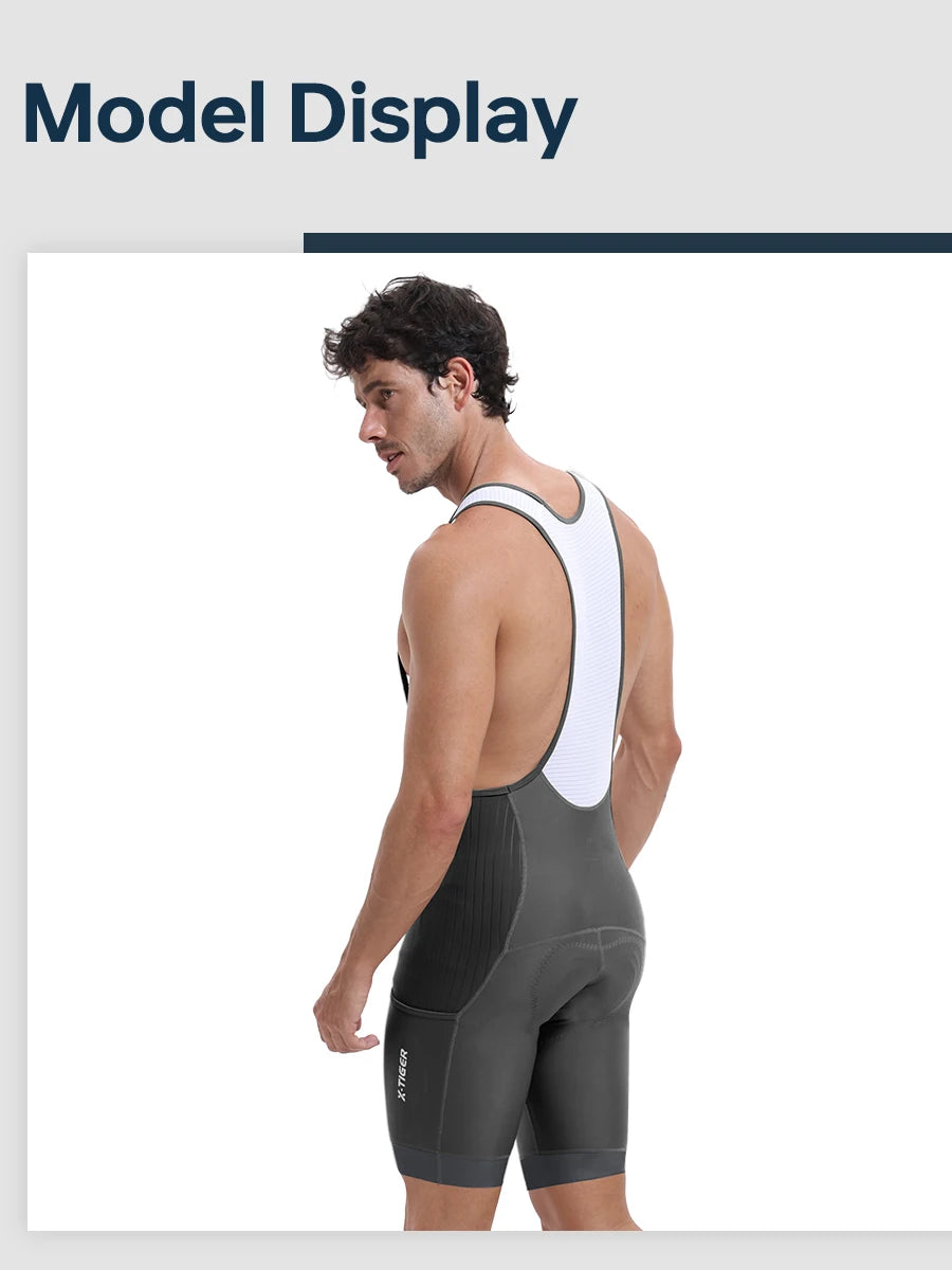 X-TIGER Men Cycling Bib Pants Anti-Slip Leg Grips 7-Hour Ride Padded Summer Riding Bike Bib Shorts with Side Pockets