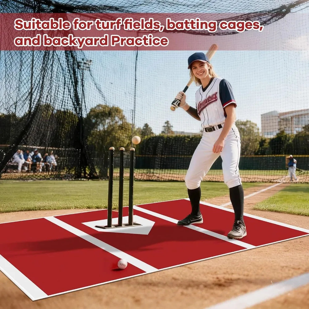 6 x 4 ft Baseball Hitting Mat with Non-Slip Rubber Backing, High-Visibility Stripes, Cushioned Surface, Durable Indoor/Outdoor Batting Mat, Portable Batting Stance Practice Mat
