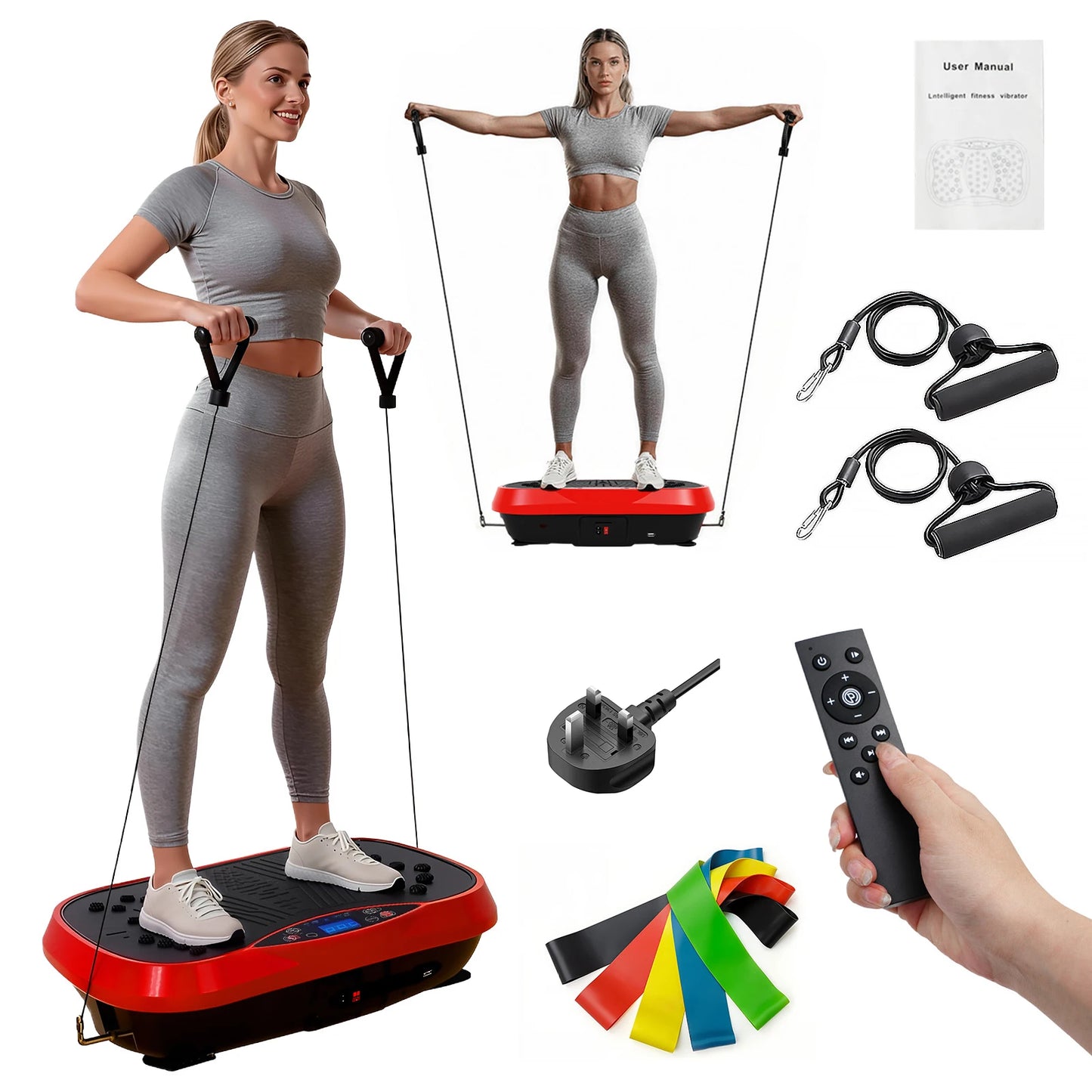 Portable Vibration Plate Exercise Machine Full-Body Workout with Bluetooth Resistance Bands Yoga Straps for Weight Loss &Shaping