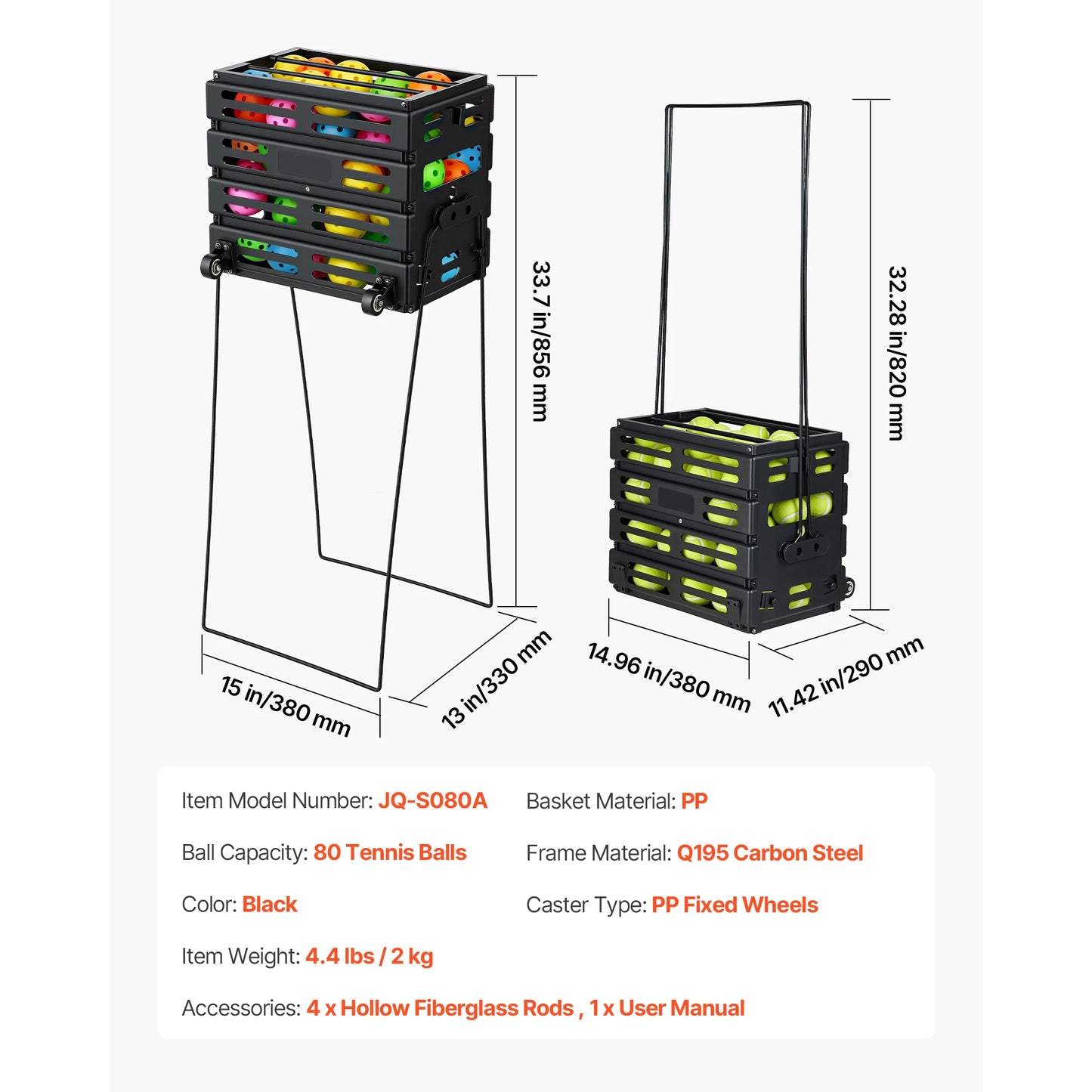 SucceBuy Tennis Ball Hopper Holds 80 Tennis Balls Portable Pickleball Collection Caddy with Wheels for Training Carrying Storage