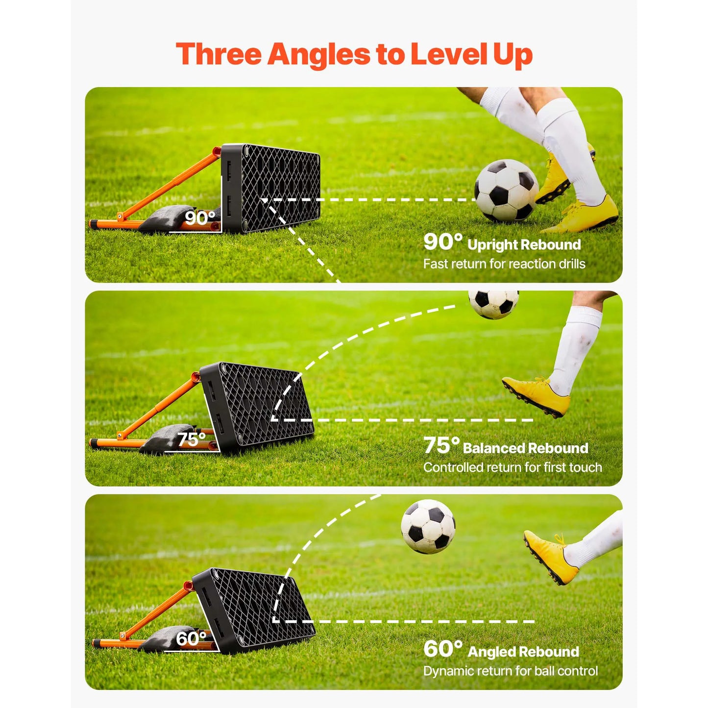 SucceBuy 37.4x9.8in Soccer Rebounder Board Dual Surface Sports Kick Back Trainer 3 Adjustable Angles for Passing Reaction Skills