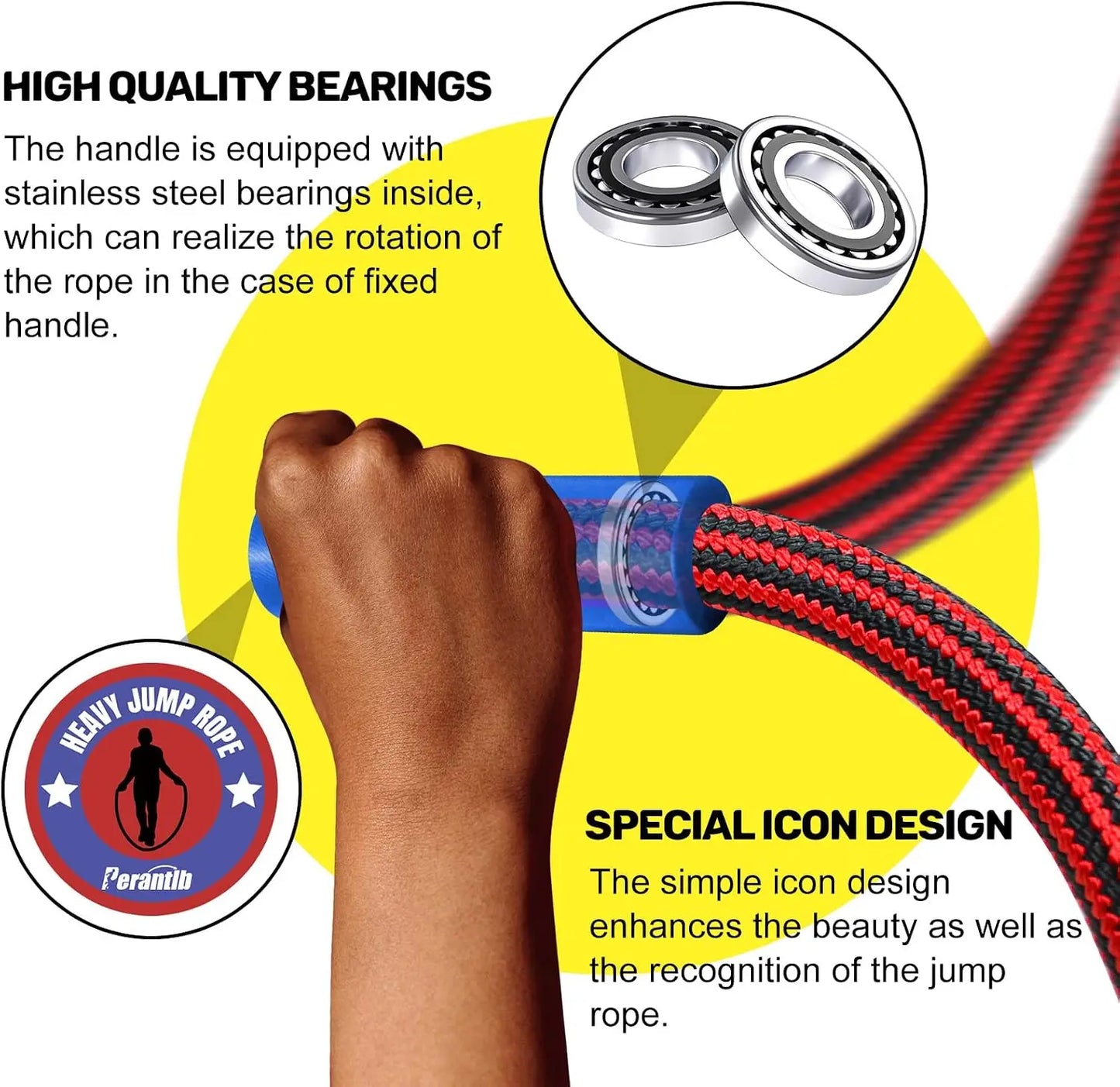 Weighted Jump Rope 1 Inch 3LB Heavy Battle Rope with 360° Rotation Handle for Men Women Fitness Exercise