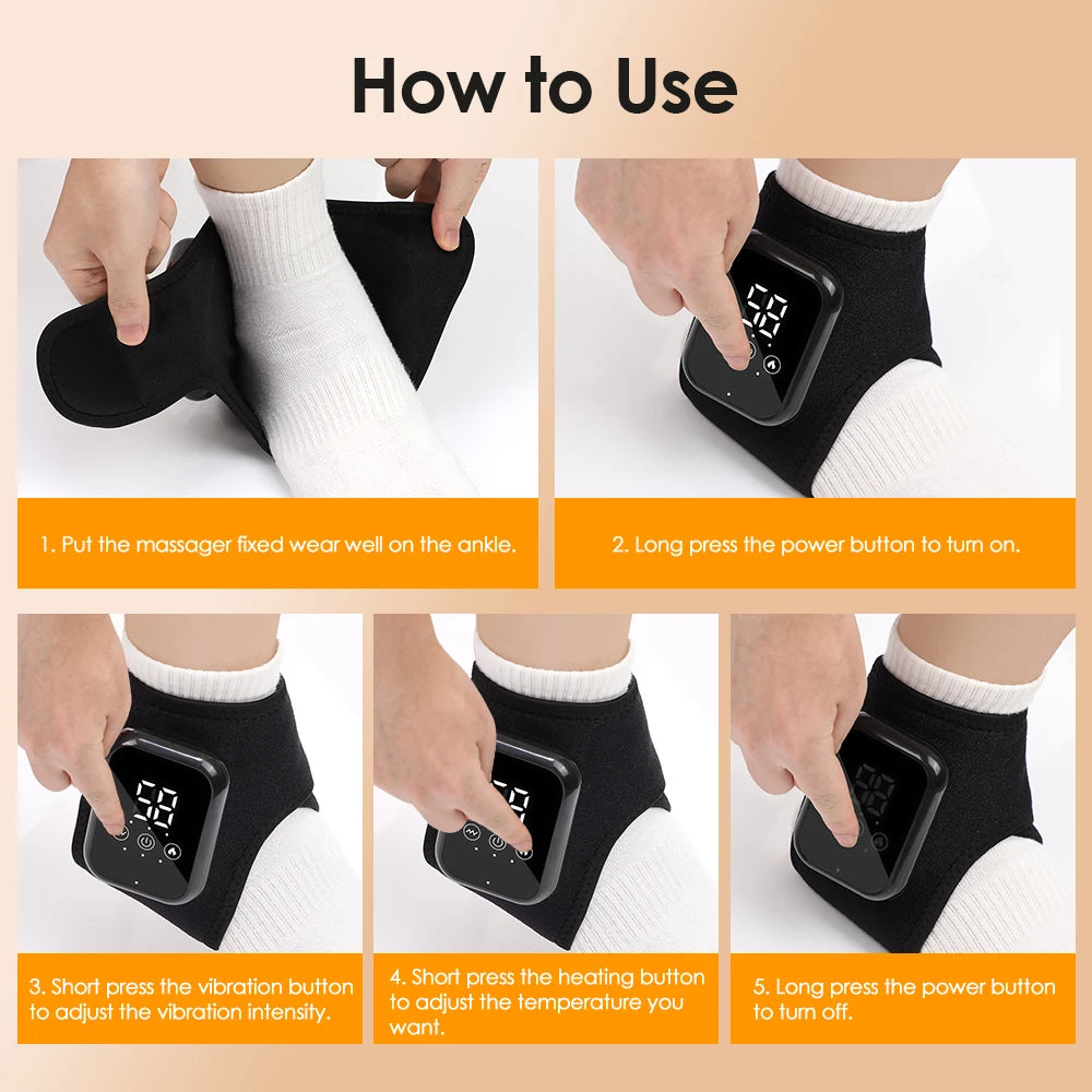 Heated Ankle Massager with Vibration, Hot Compress Ankle Support Wrap for Sprain Relief, Joint Protection Foot Brace