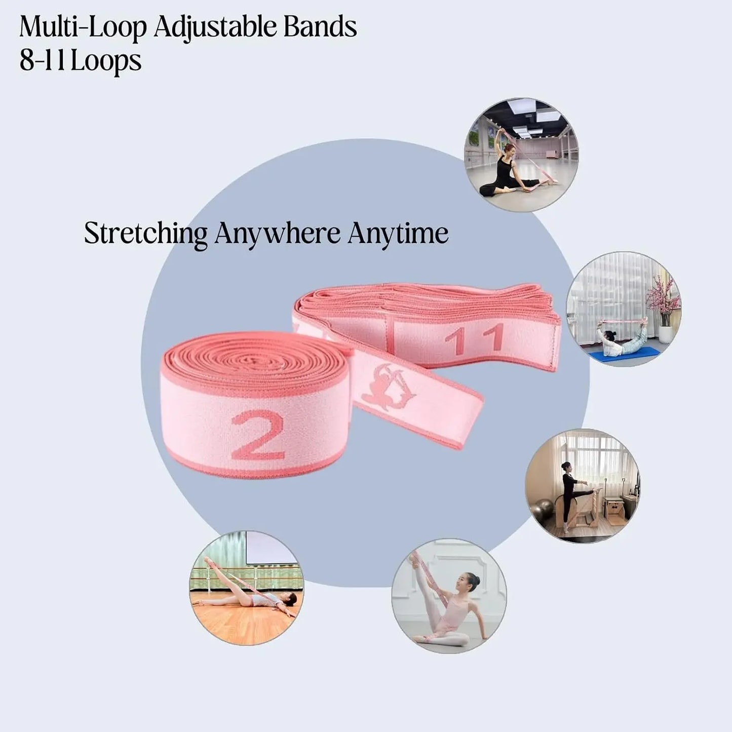 Multi-Loop Stretch Band for Yoga, Pilates, Ballet, Physical Therapy, Flexibility & Leg Stretching - Durable Stretching Equipment with 11 Loops