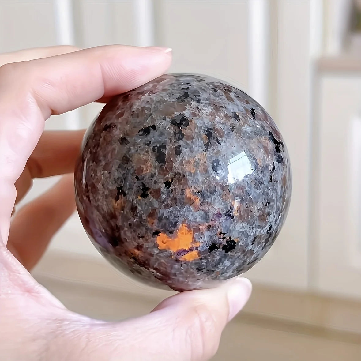 1pc Natural Yooperlite Flame Stone Glowing Sphere with Marbling, Chakra Energy Crystal, Wicca Spiritual Witchcraft Healing Stone
