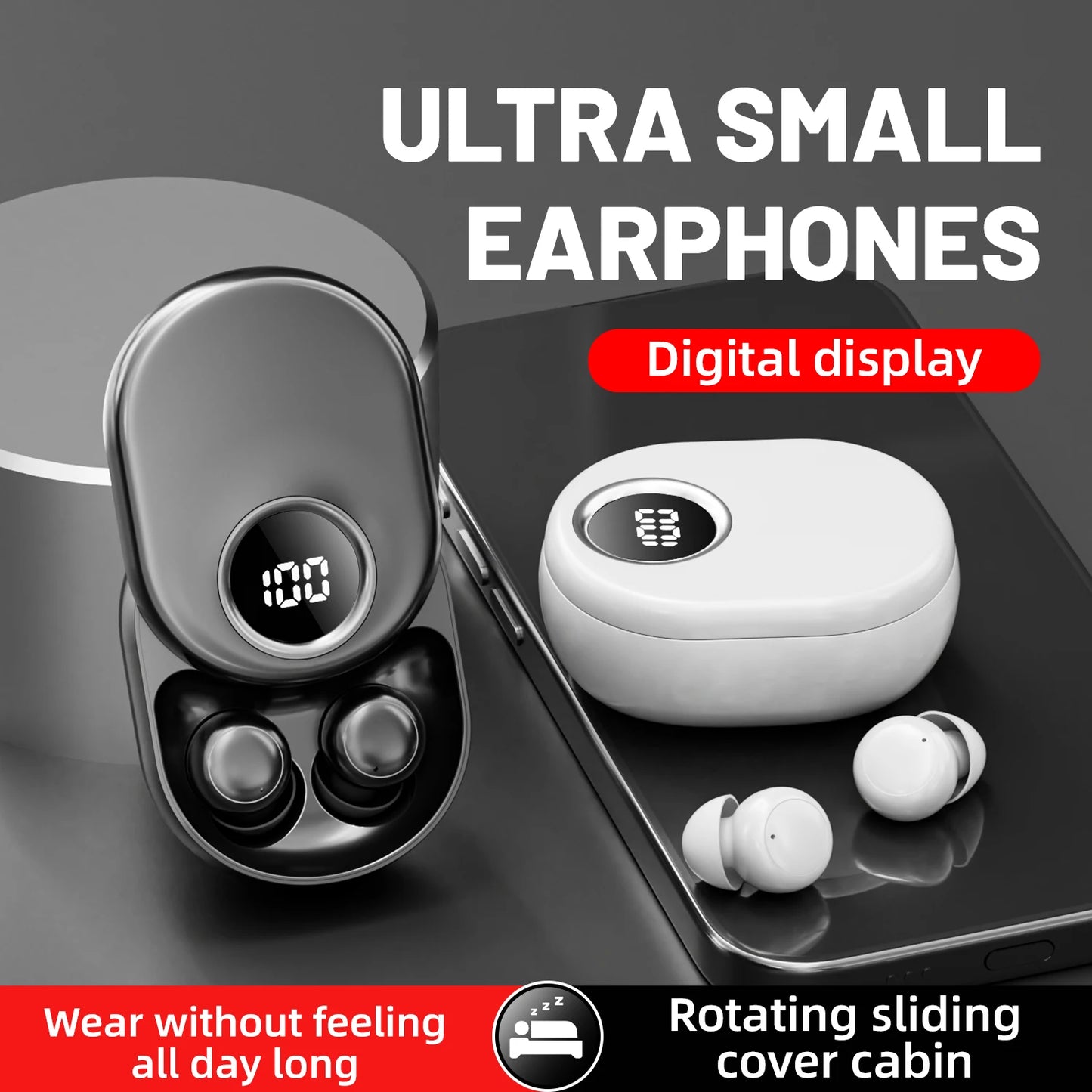 SK55 Bluetooth Wireless Earbuds Sleep Earphones, Bluetooth 6.0, Noise-Canceling Earphones.Improves Sleep Quality, Zero Pressure On The Ears When Sleeping On Your Side, Invisible Flat-head Earphones, Suitable For Travel And Si