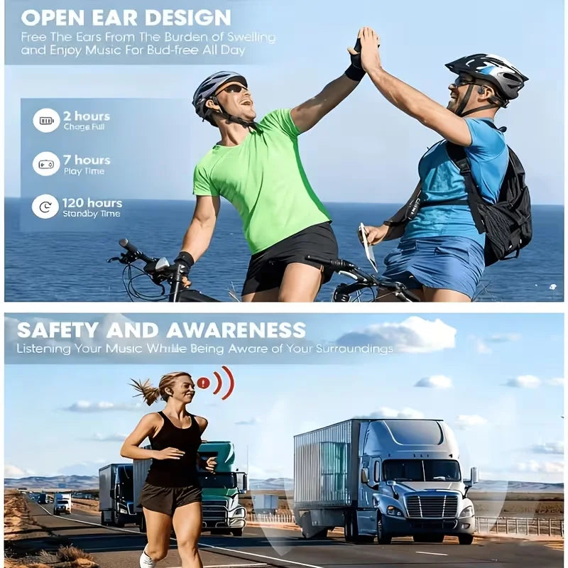 Open-ear Bone Conduction Headphones, Wireless Ear-hook Sports Headset with Microphone, 16 Hours Playback, BT 5.3 Stable Connection, HiFi Stereo, Hands-free Calling for Running & Cycling