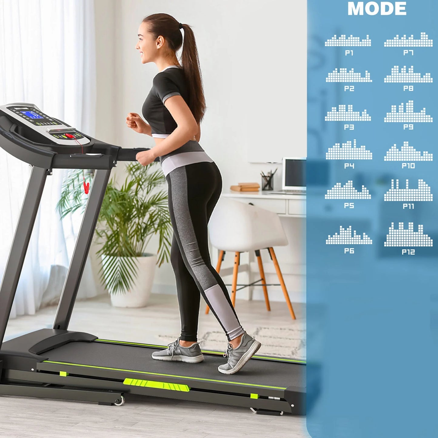 3.5 HP Portable Foldable Treadmill with Handles 4% Slope Home Walking Running Treadmill 0.5-7.5 MPH 330 Lb Weight Capacity