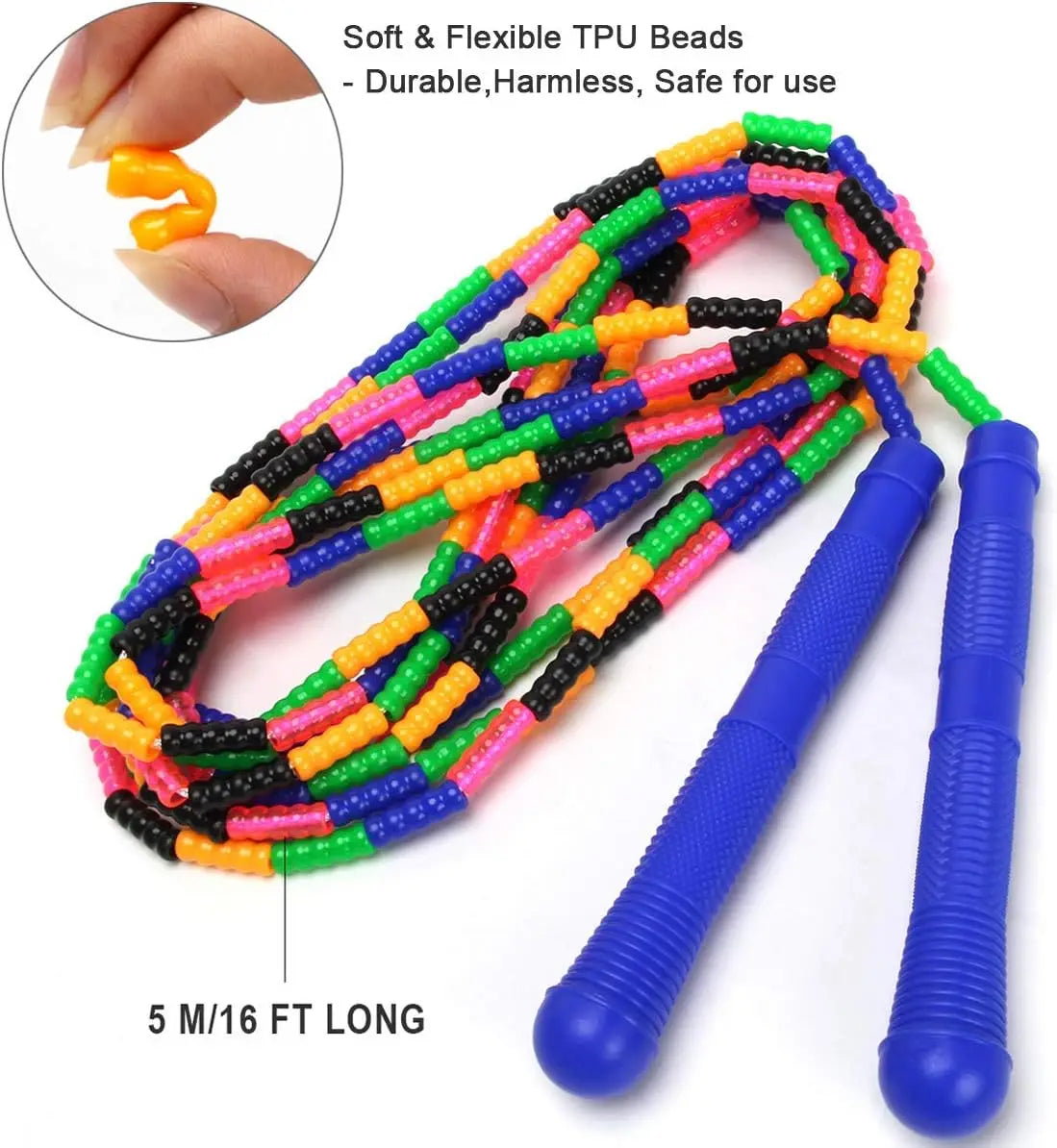 16FT Long Jump Rope 2 Pack, Double Dutch Beaded Skipping Rope for Kids Adults, Adjustable up to 17.2FT