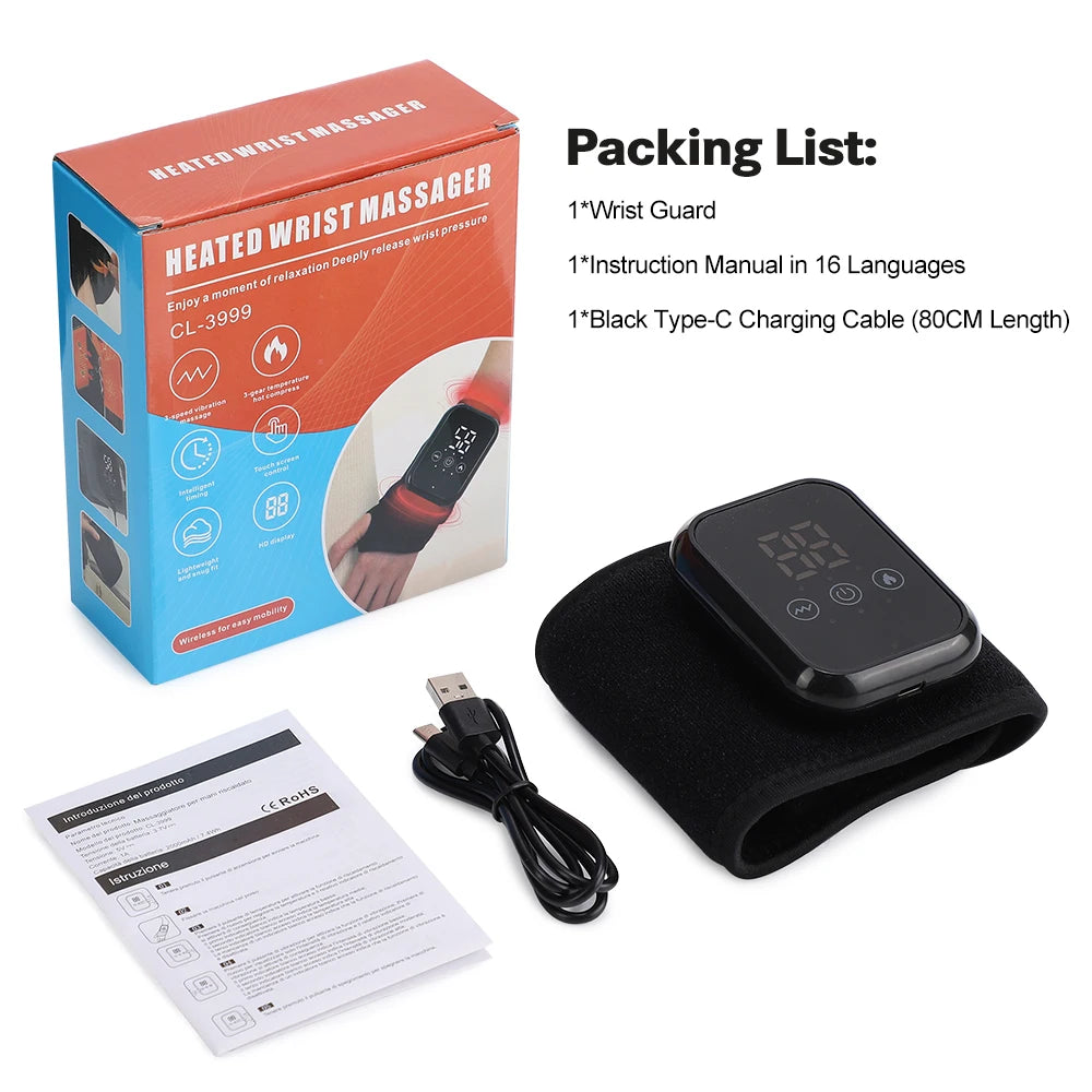 Electric Heating Wrist Massager Wrist Brace Protector Wrap 3 Vibration Modes Hand Massage 15 mins Timer