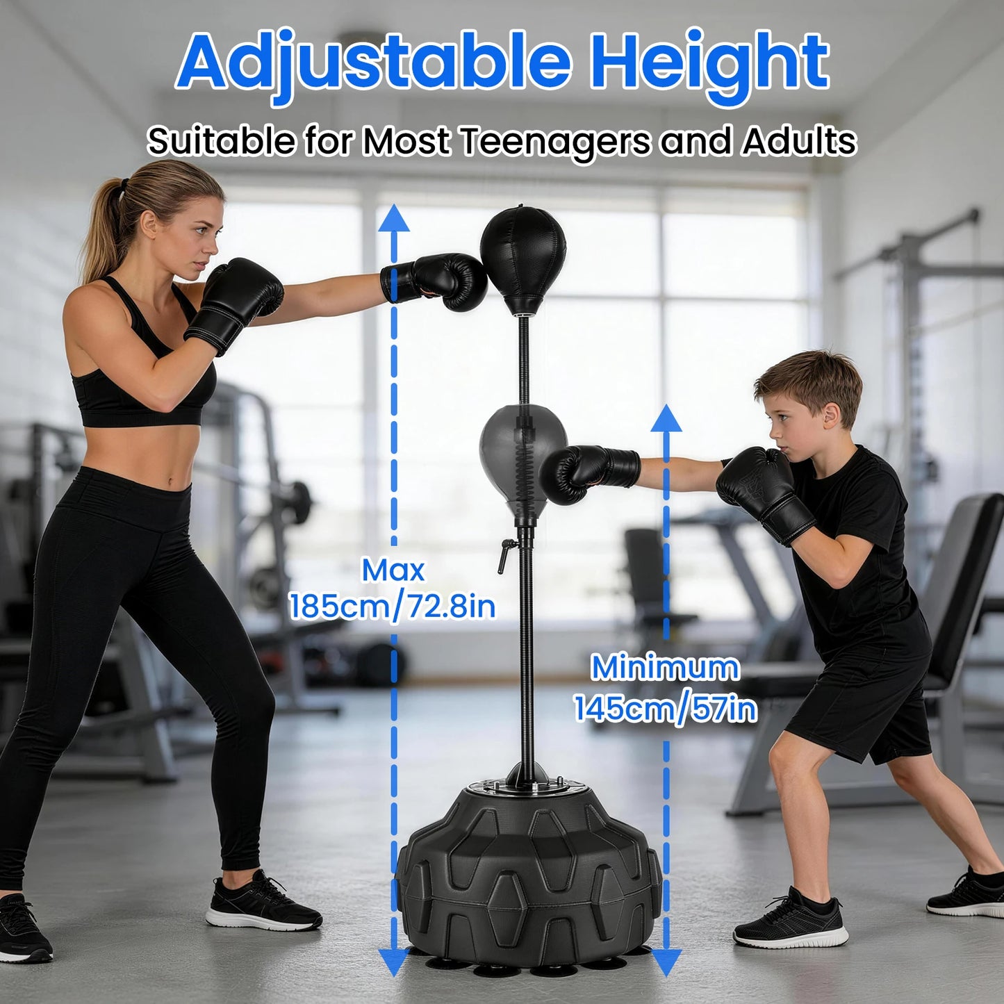 Reflex Speed Bag, Adjustable Height Boxing Reflex Ball 56 - 71in, Free Standing Base Punching Bag with Stand, Boxing Trainer for Home Gym Use, Adult and child vertical venting ball