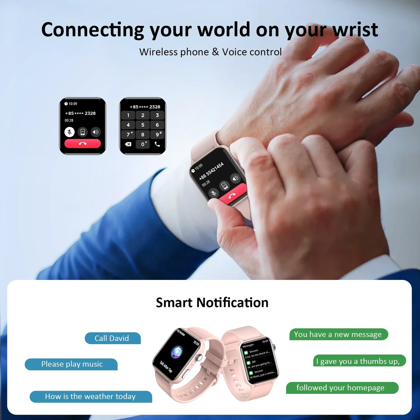 Blackview R30PRO Bluetooth Smartwatch Health Monitoring 100+ Sport Mode Fitness Watch 1.85‘’ HD TFT Screen Watches for Men Women