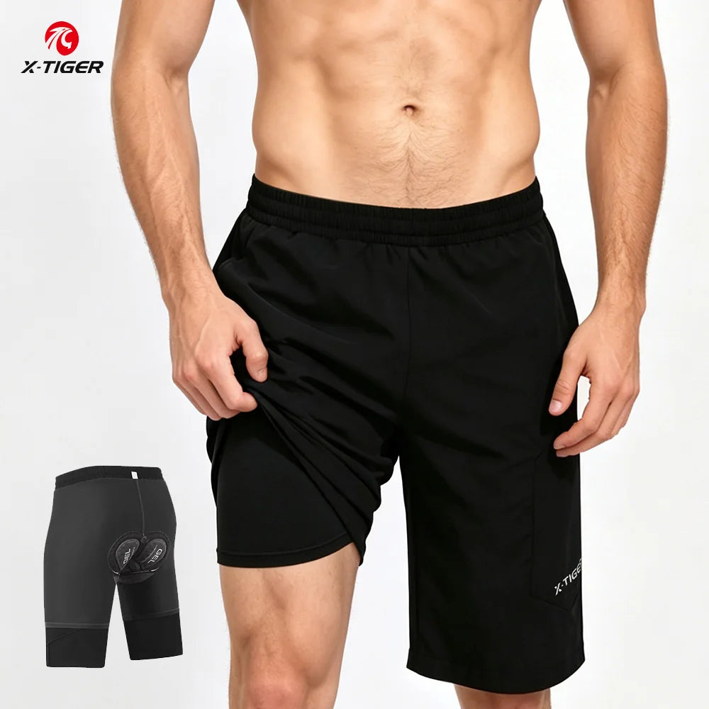 X-TIGER 2 in 1 Cycling Shorts Double Layer Loose Casual MTB Padded Shorts Waterproof Wearproof For Mountain Off-road Urban Commute Daily Wear
