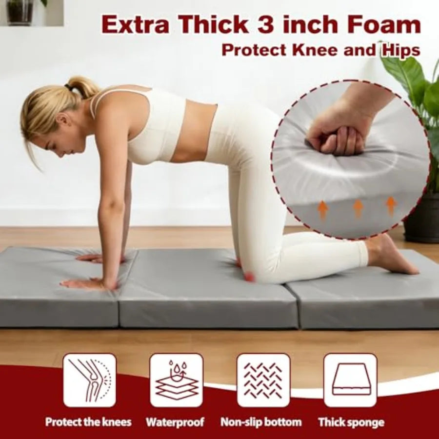 Yoga mat for pilates and fitness, extra thick 3-inch foam, black, non-slip surface for stability during stretching and gym work
