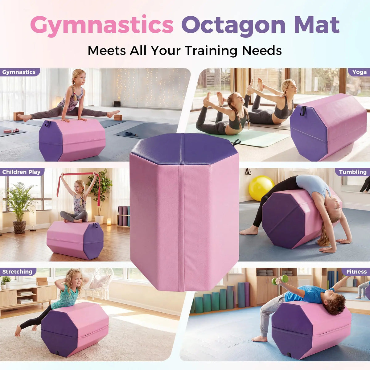 Skill Shape Backbend Somersault Trainer Mat 19"x19"x23" Octagon Gymnastics Tumbling Mat High Density Waterproof Foam Mat for Cheerleading Martial Arts Home Training