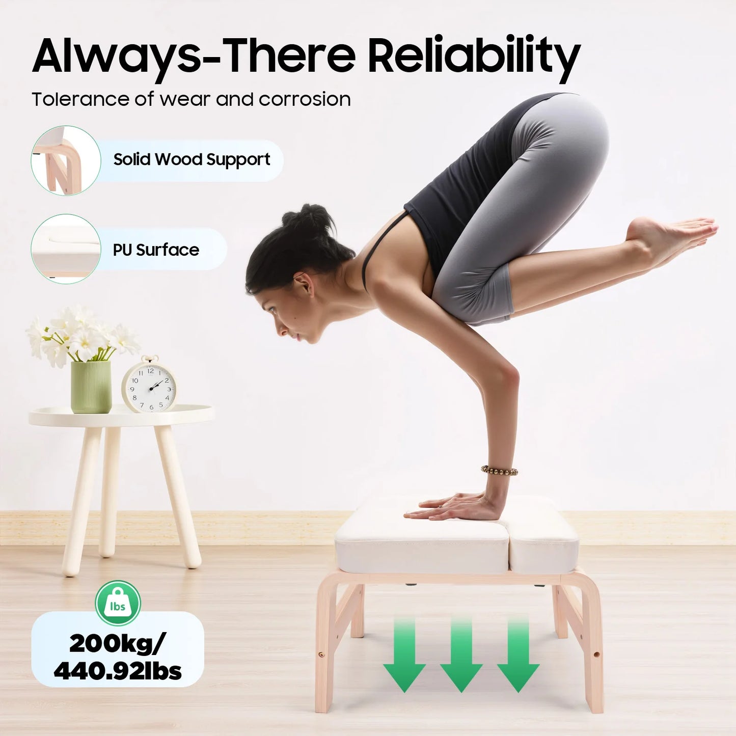 Yoga Headstand Bench Inversion Stool 440lbs Capacity U Shape Cushion Detachable T Block for Headstand Shoulderstand Handstand Practice Home Gym White