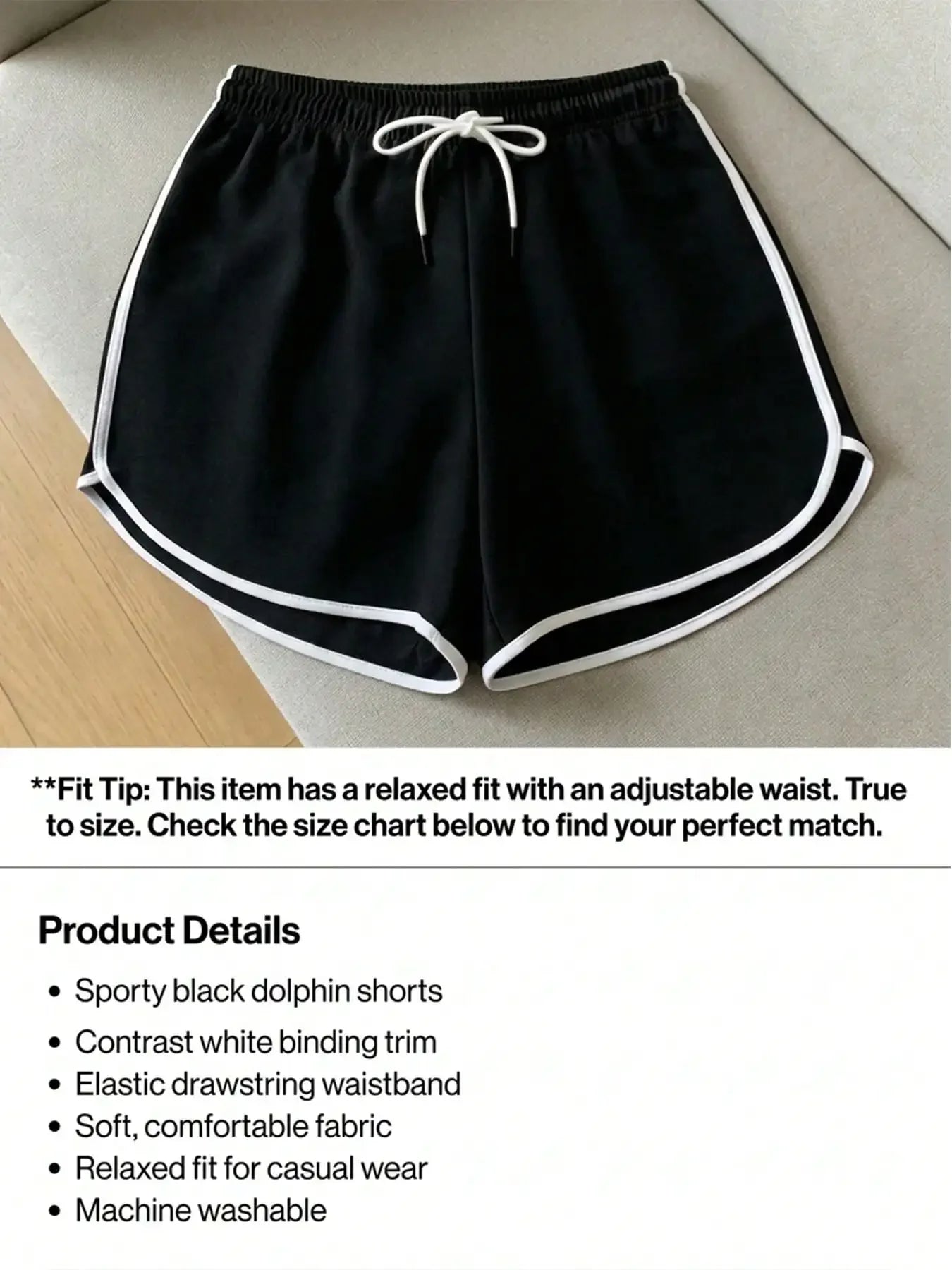 2026 Women's Summer Casual Sports Shorts, Black Base With White Trim, Elastic Drawstring Waist, Comfortable Breathable Outdoor Fitness Shorts